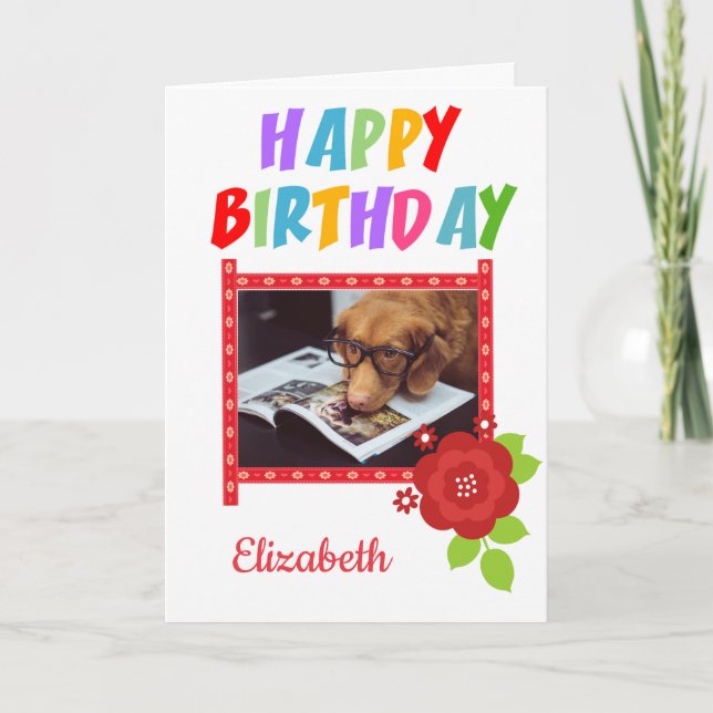 Cartão de Aniversário Personalizado do Cão de Foto (Frente)