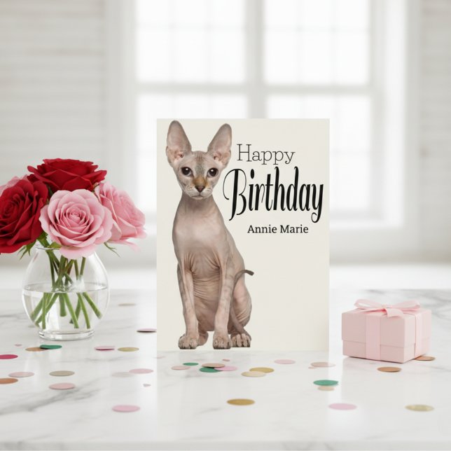 Cartão de Aniversário Personalizado do Gatinho Sph (Sphynx Kitty Personalized Birthday Postcard)
