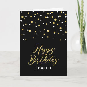 Cartão de Aniversário Personalizado Dourado e Pret
