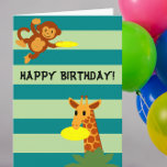 Cartão de aniversário personalizado selva do<br><div class="desc">Um macaco e um girafa jogam o frisbee neste cartão de aniversário parvo. Todo o texto pode ser personalizado para dizer exatamente o que você quer. Personalize a parte dianteira com todo o nome.</div>