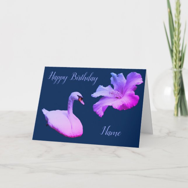 Cartão De Aniversário Personalizado Swan E Hibiscu (Frente)