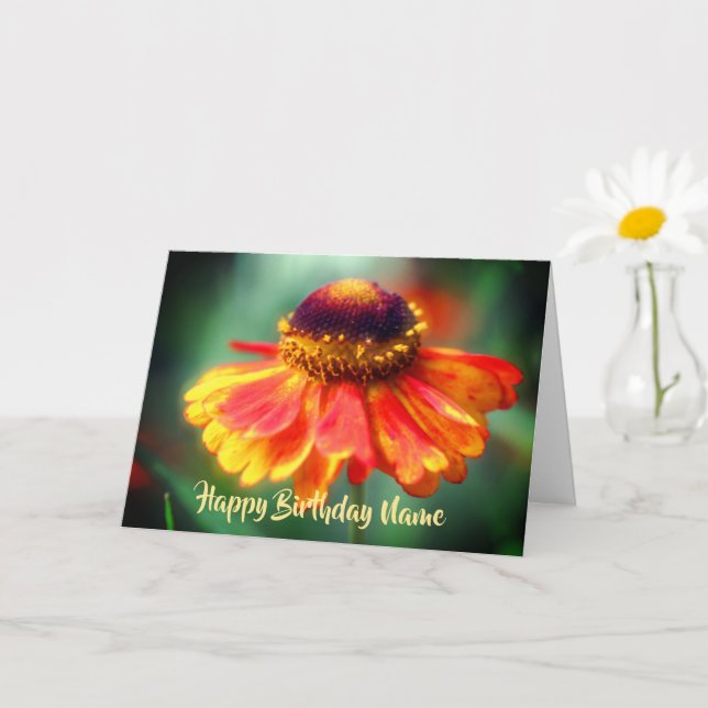 Cartão de Aniversário Personalizado Zinnia Laranja (Planta pequena)