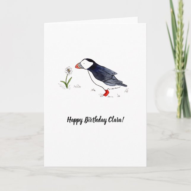 Cartão de aniversário personalizável Puffin Whimsi (Frente)