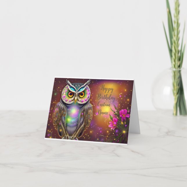 Cartão de Aniversário Personalizável Steampunk Owl (Frente)