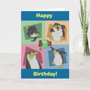 Cartão de Aniversário Pinguim Quadrado