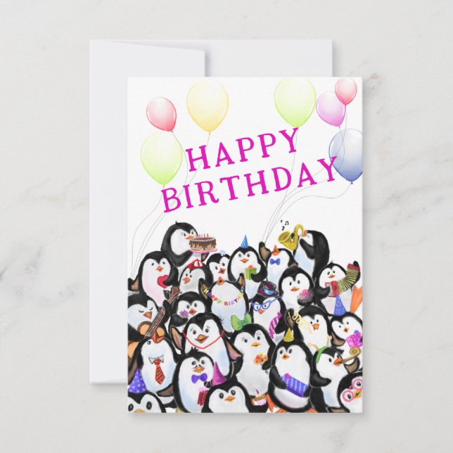 Cartão de Aniversário Pinguins (Frente)