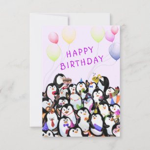 Cartão de Aniversário Pinguins Festa de Aniversári