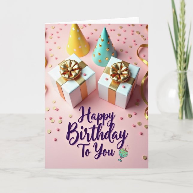 Cartão de Aniversário Pink Flat Lay (Frente)