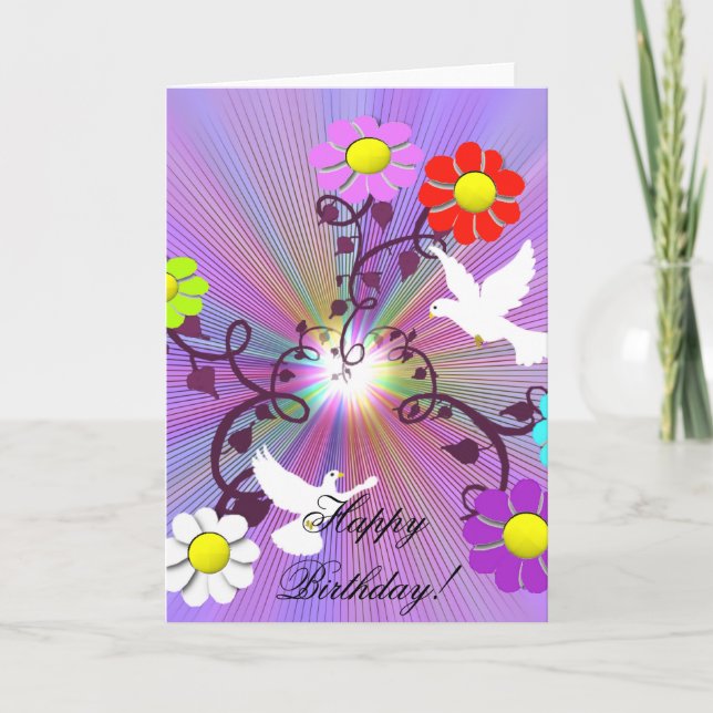 Cartão de aniversário pintado de Daisys e de (Frente)