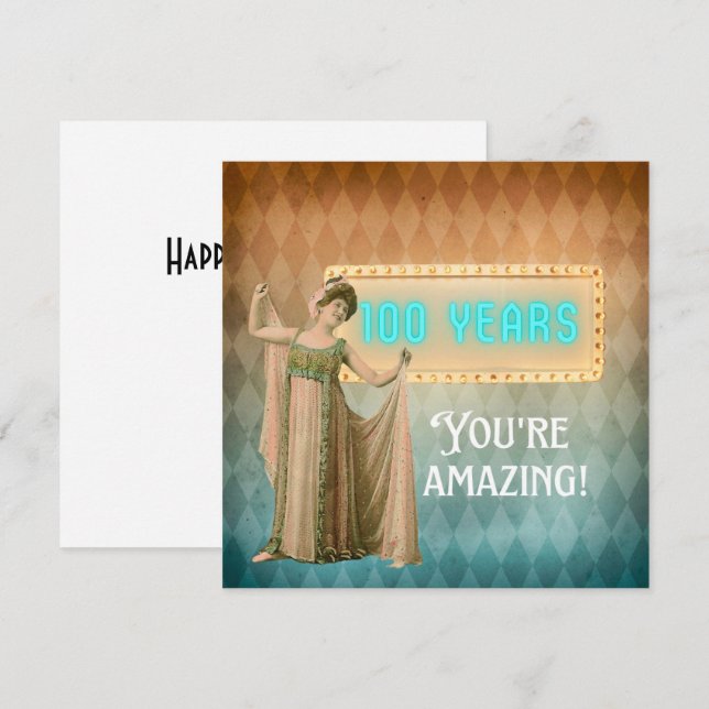 Cartão de Aniversário Plana de 100 Aniversário de  (Frente/Verso)