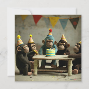 Cartão de aniversário plano de macacos de feltro f
