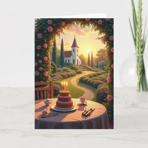 Cartão de Aniversário Pôr do Sol de Rosas