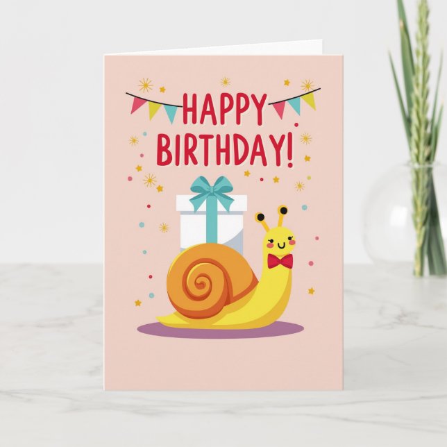 Cartão de Aniversário Presente de Caracol Fofo (Frente)