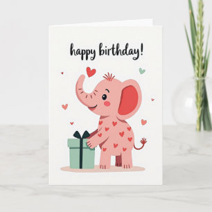 Cartão de Aniversário Presente de Elefante Rosado