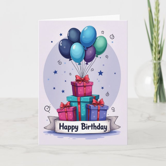 Cartão de Aniversário Presente Estrelado (Frente)