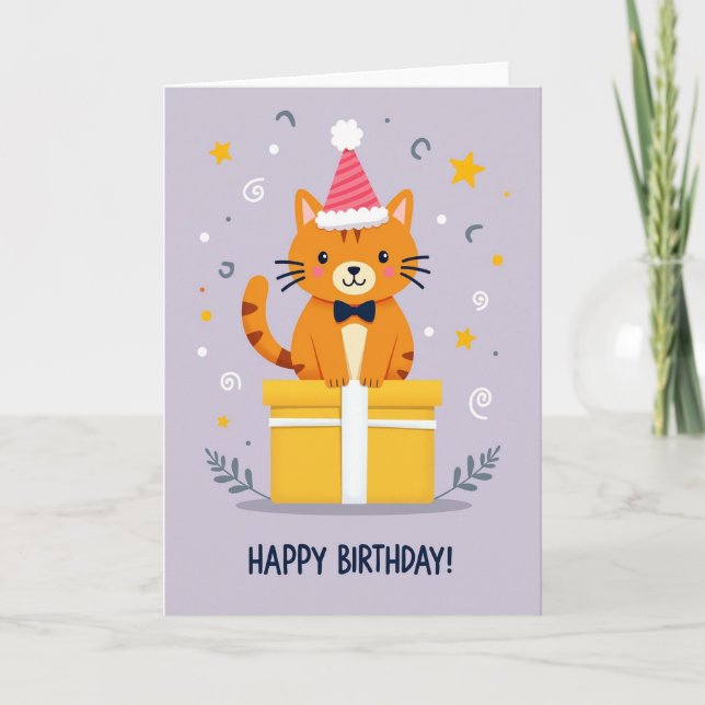 Cartão de Aniversário Presente Felino (Frente)