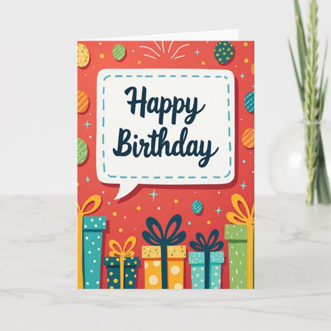 Cartão de Aniversário Presentes Alegres (Frente)
