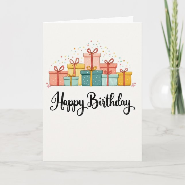 Cartão de Aniversário Presentes Alegres (Frente)