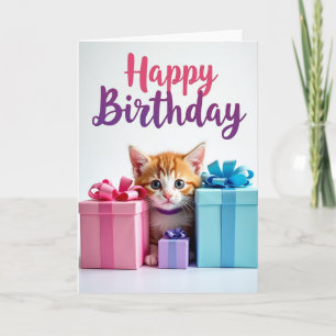 Cartão de Aniversário Presentes de Gatinho Fofo