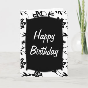 Cartão de Aniversário Preto e Branco Feliz