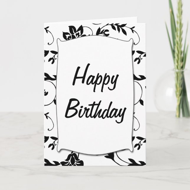 Cartão de Aniversário Preto e Branco Feliz (Frente)