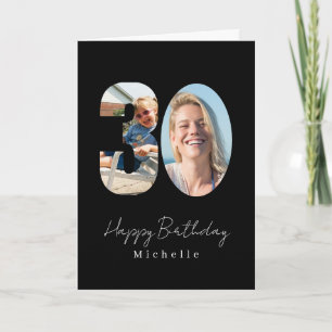 Cartão de aniversário preto personalizado com foto