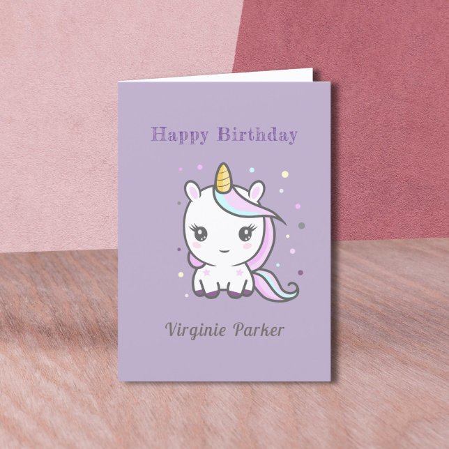 Cartão de Aniversário Púrpura do Unicórnio Bonito (Cute Unicorn Purple Birthday Card )