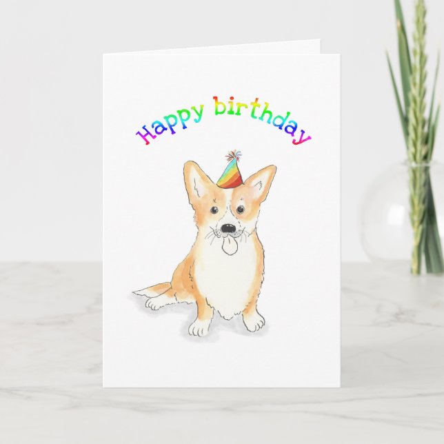 Cartão de aniversário Rainbow corgi (Frente)