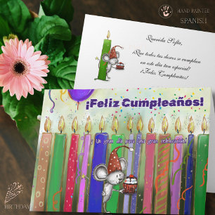 Cartão de Aniversário Ratinho Bonito e Velas Color