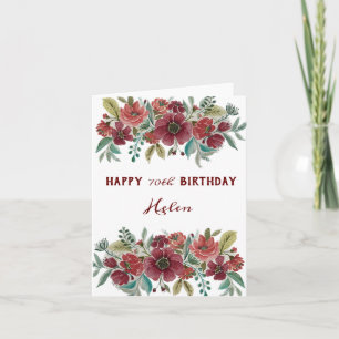 Cartão de Aniversário Red Floral Happy 70