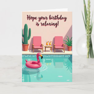 Cartão de Aniversário Relaxante à Beira da Piscina