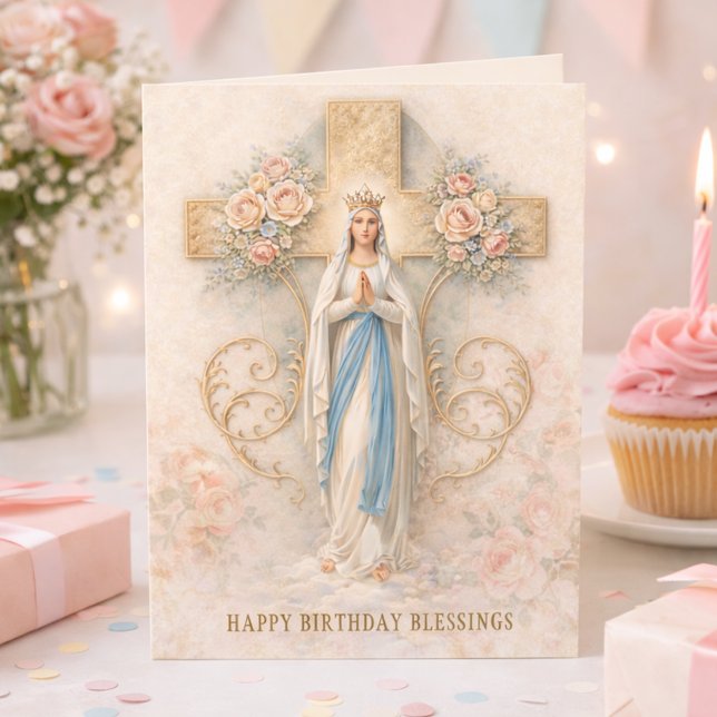 Cartão de Aniversário Religioso da Virgem Maria Ca (Criador carregado)