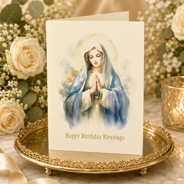 Cartão de Aniversário Religioso da Virgem Maria Ca (Criador carregado)