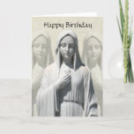 Cartão de aniversário religioso para freira<br><div class="desc">Esta bela carta tem três imagens de uma estátua de Maria, Mãe de Deus. Duas das imagens de fundo estão desbotadas para efeito. Uma maneira maravilhosa de desejar a uma freira, ou a alguém no campo religioso, um feliz aniversário. Há um erro no escrevendo dentro, quando deixei "a" de fora....</div>