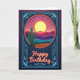 Cartão de Aniversário Retro Neon