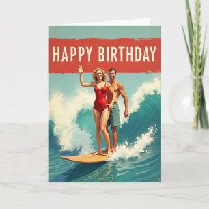 Cartão de Aniversário Retro Surf