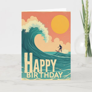 Cartão de Aniversário Retro Surfer