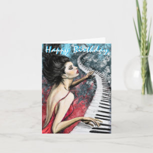 Cartão de Aniversário Romântico de Piano