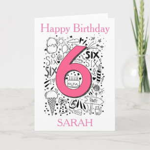 Cartão de aniversário rosa 6 de seis idades