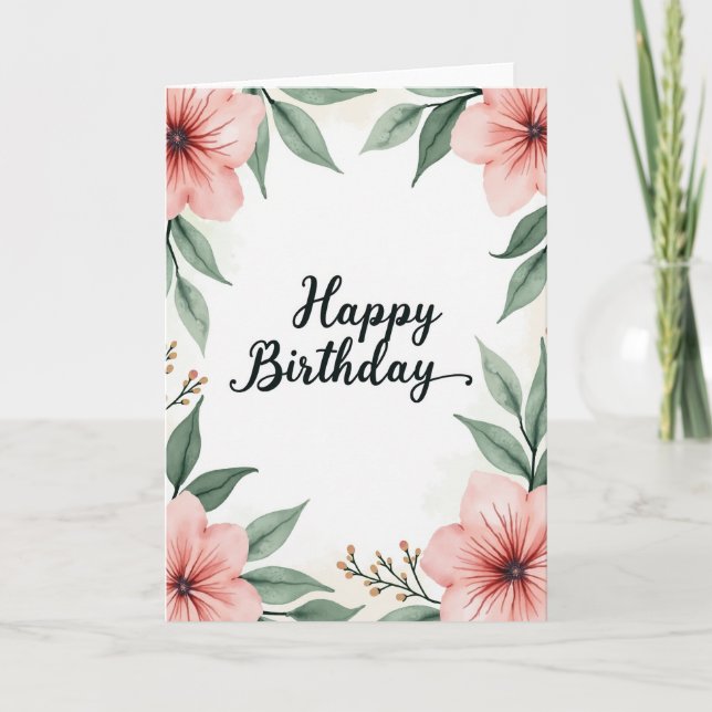 Cartão de Aniversário Rosa Aquarela (Frente)