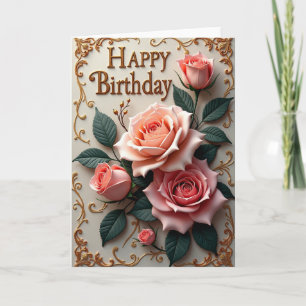 Cartão de Aniversário Rosa Artística