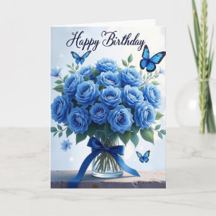 Cartão de Aniversário Rosa Azul Veludo