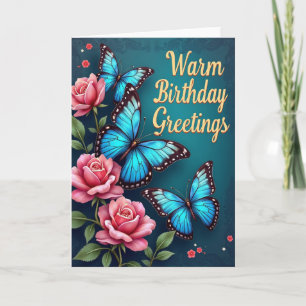 Cartão de Aniversário Rosa Borboleta Azul