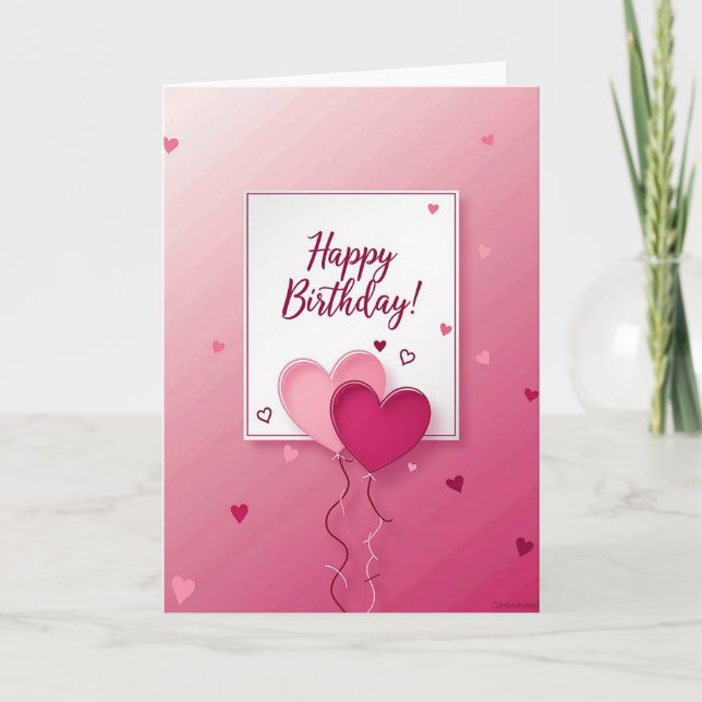 Cartão de Aniversário Rosa com Coração (Frente)