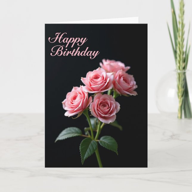 Cartão de Aniversário Rosa Elegante (Frente)