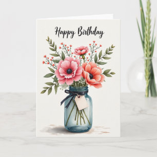 Cartão de Aniversário Rosa Florido Alegre
