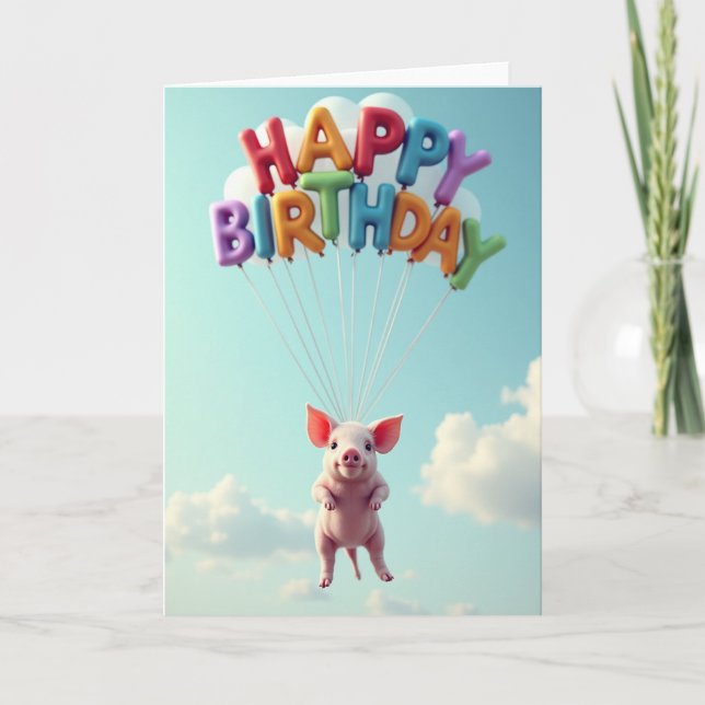 Cartão de Aniversário Rosa Flutuante (Frente)