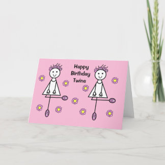 Cartão de Aniversário Rosa Gêmeas Meninas de Desen