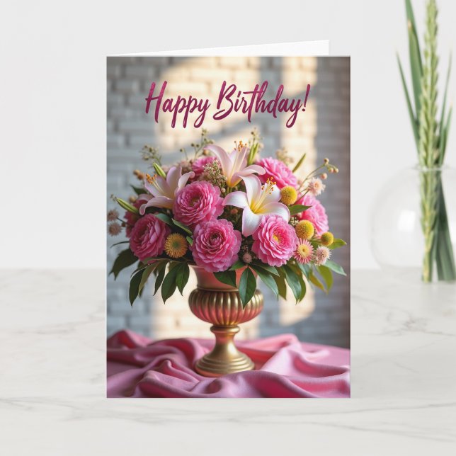 Cartão de Aniversário Rosa Opulenta (Frente)