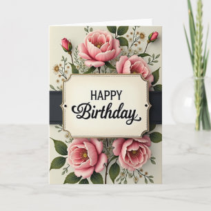 Cartão de Aniversário Rosa Ornamentado